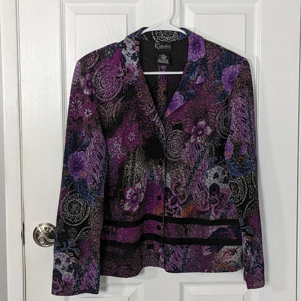 Stunning Vintage K Studios Collection Purple Paisley Split Back Blazer Size 18